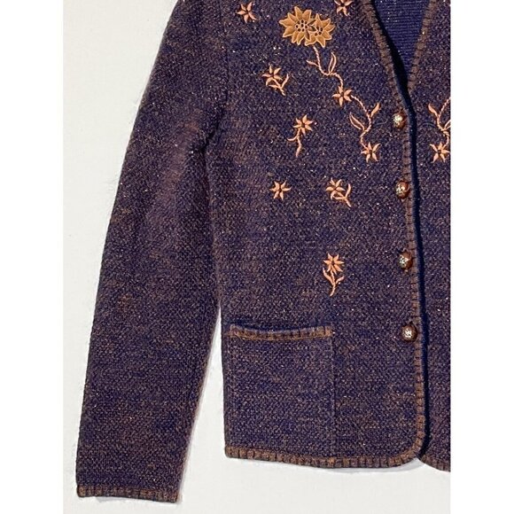 New ESCADA by MARGARETHA LEY Embroidered Brown Navy Mohair Wool Cardigan - Picture 5 of 12
